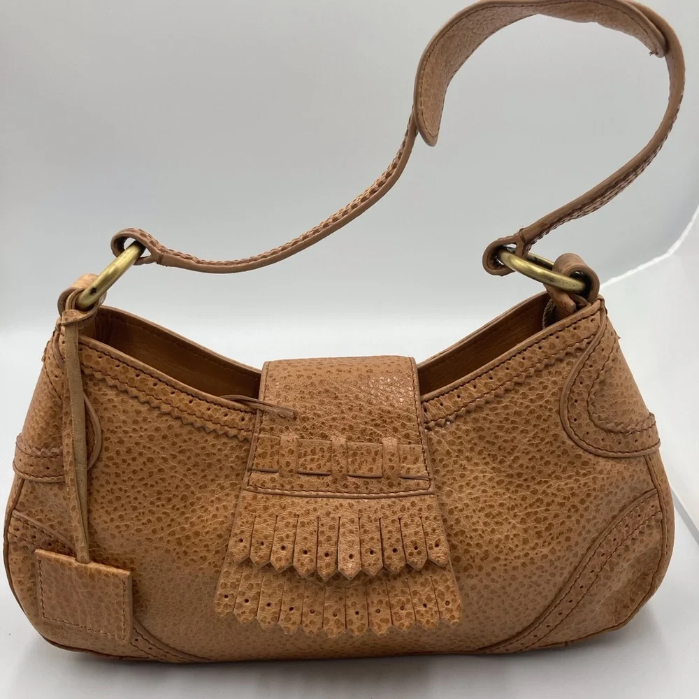 Via Spiga Vintage Tan Western vibe pebbled leather shoulder bag - Picture 1 of 15